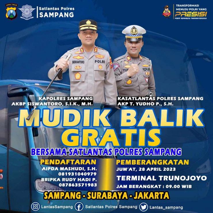 Polres Sampang Siapkan 2 Bus Untuk Balik Mudik Gratis Tujuan Surabaya dan Jakarta